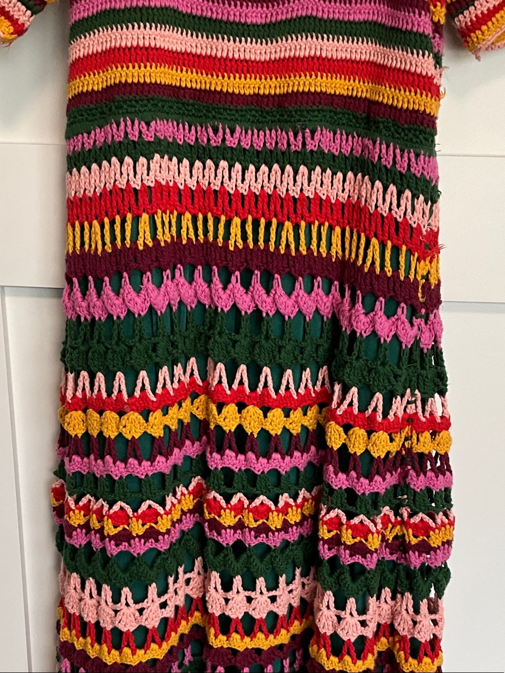 FARM Rio Multicolor Crochet Midi Dress in Pink, Green & Yellow - Picture 4 of 11